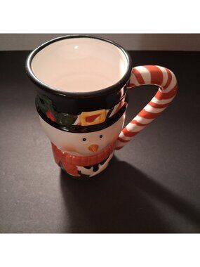 Ceramic Snowman Mug With Candy Cane Handle - Festive Holiday Design - 12 Oz Capa